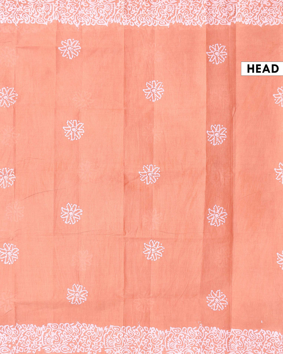 Traditional Sungudi Cotton Saree with Traditional Batik Print Border - Peach