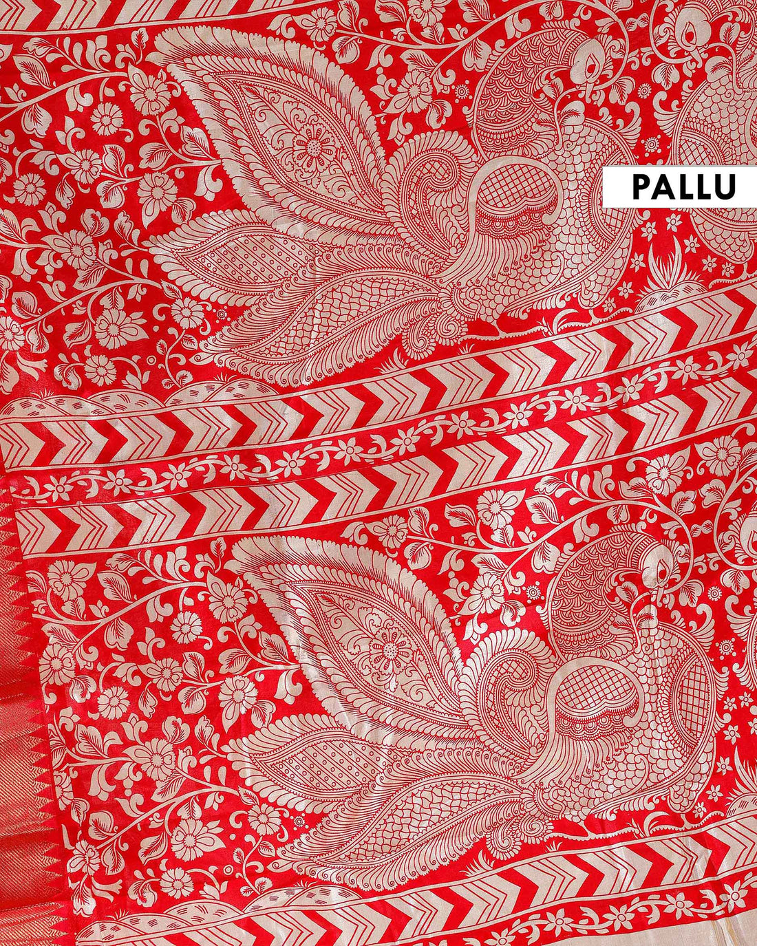 Traditional Mangalagiri Kalamkari Semi Silk Saree with Intricate Floral and Avian Motifs - Green