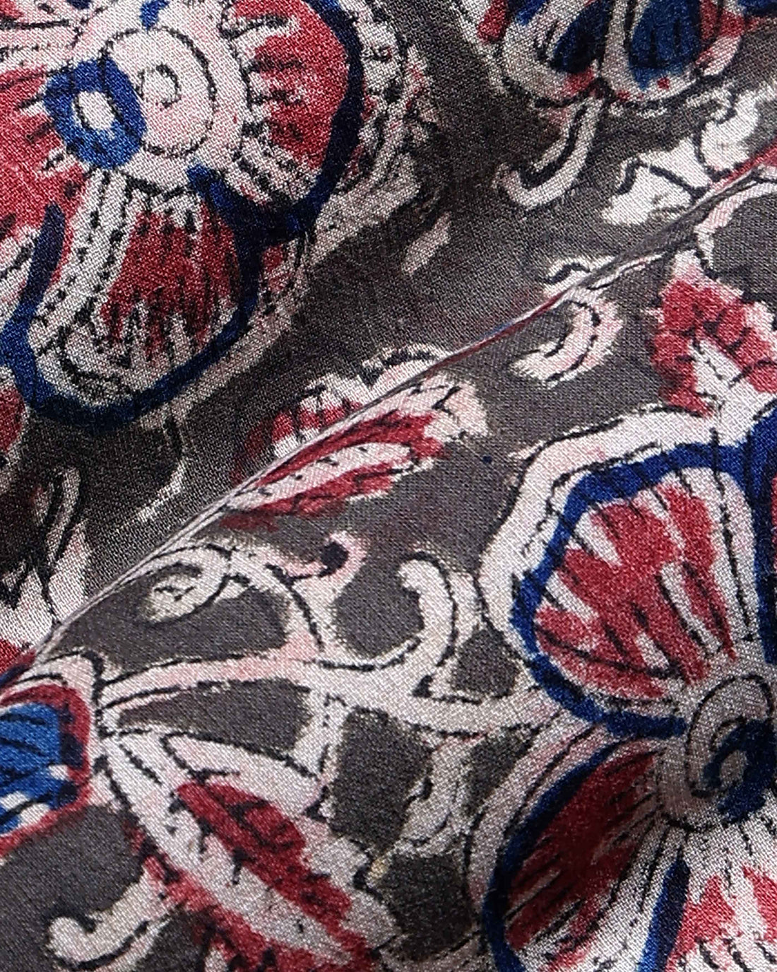 Women’s Handloom Cotton 1 Meter Blouse Material with Floral Vine Block Print - Charcoal