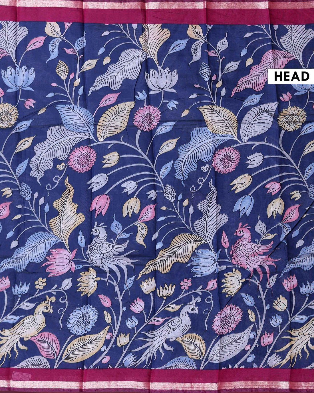 Elegant Semi Chanderi Saree with a Madubani Inspired Body and a Plain Border - Navy