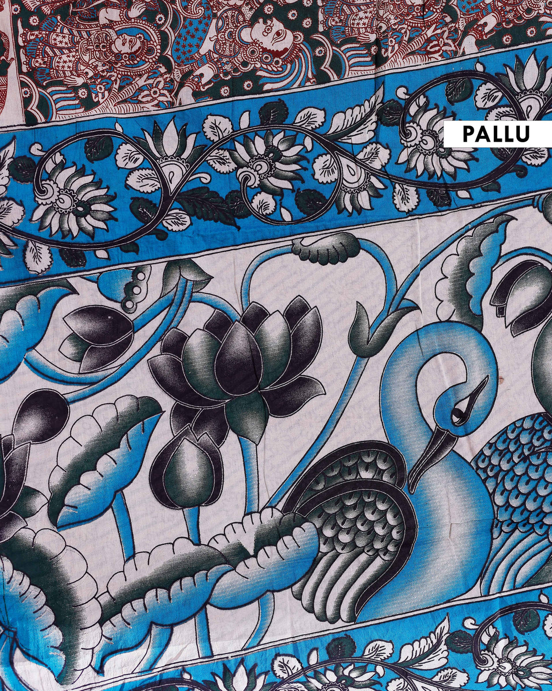 Traditional Handloom Kalamkari Cotton Saree with Intricate Floral and Avian Motifs - Brown