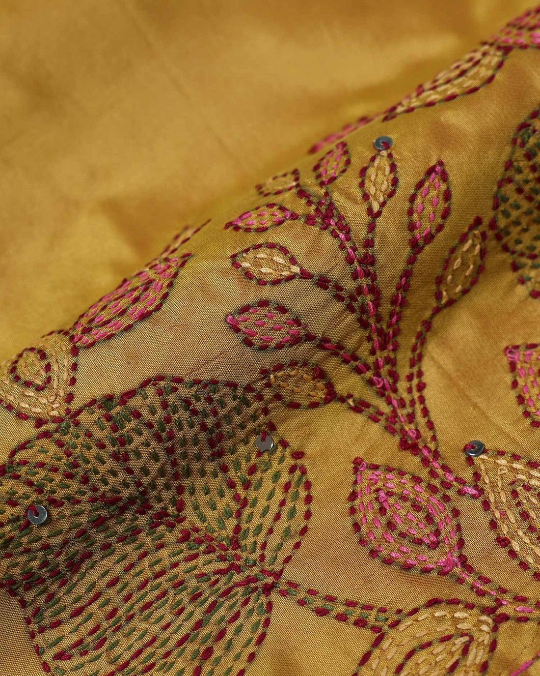 Elegant Women’s Blouse Material with Handcrafted Floral Embroidery and Elegant Geometric Border Design - Golden