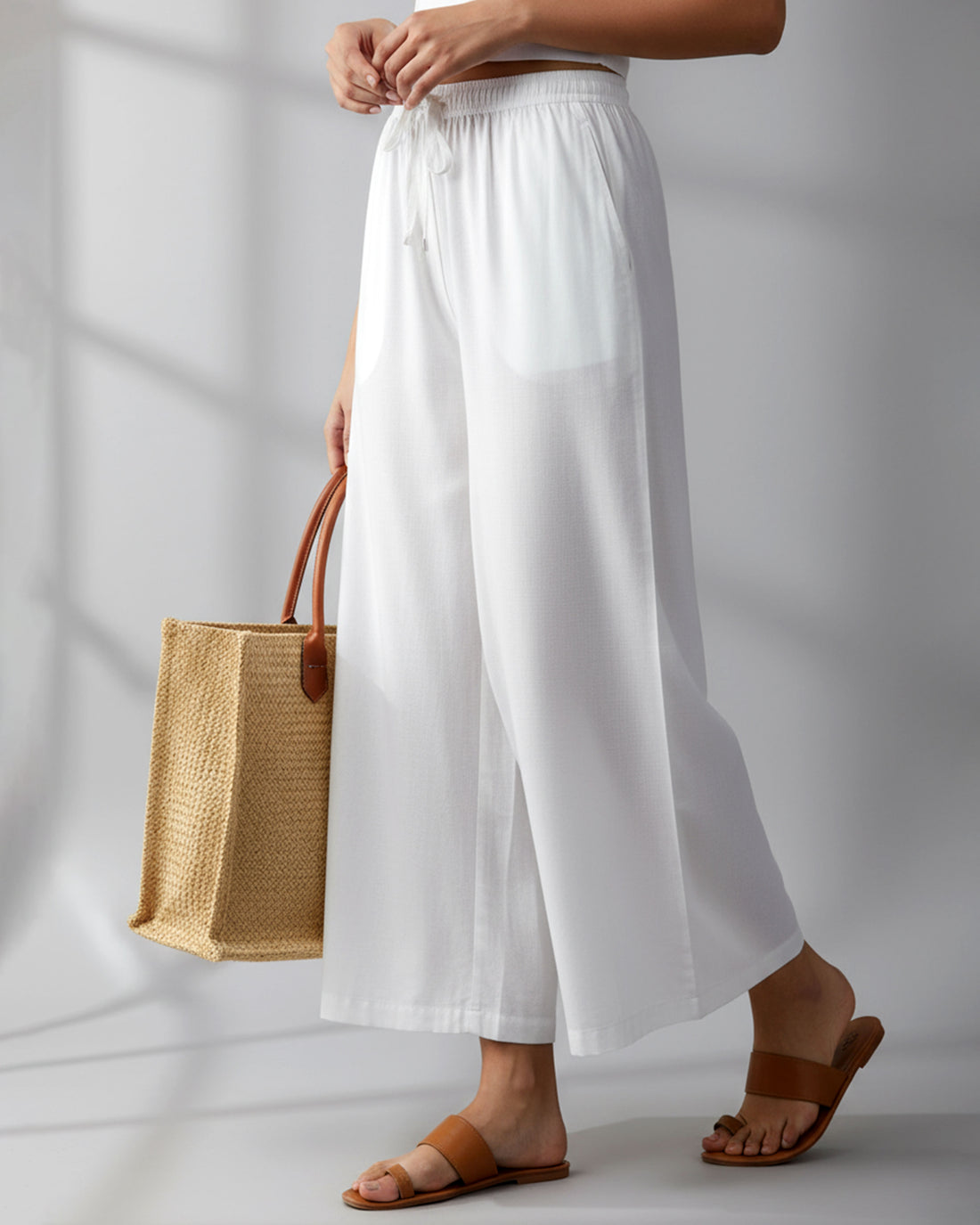 Elegant High-Waist Flared Palazzo Pant - White