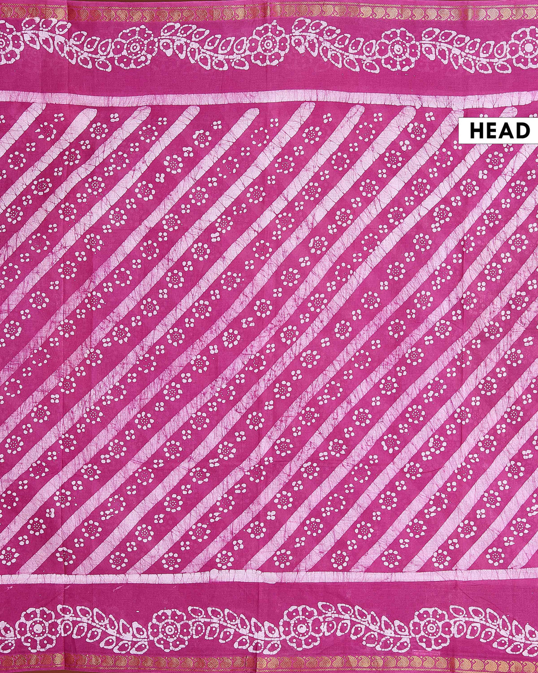 Handloom Sungudi Saree Diagonal Stripes and Wax Print Floral Motifs - Pink