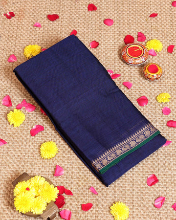 Traditional Handloom Narayanpet Cotton Saree with Traditional Zari Border - Dark Blue