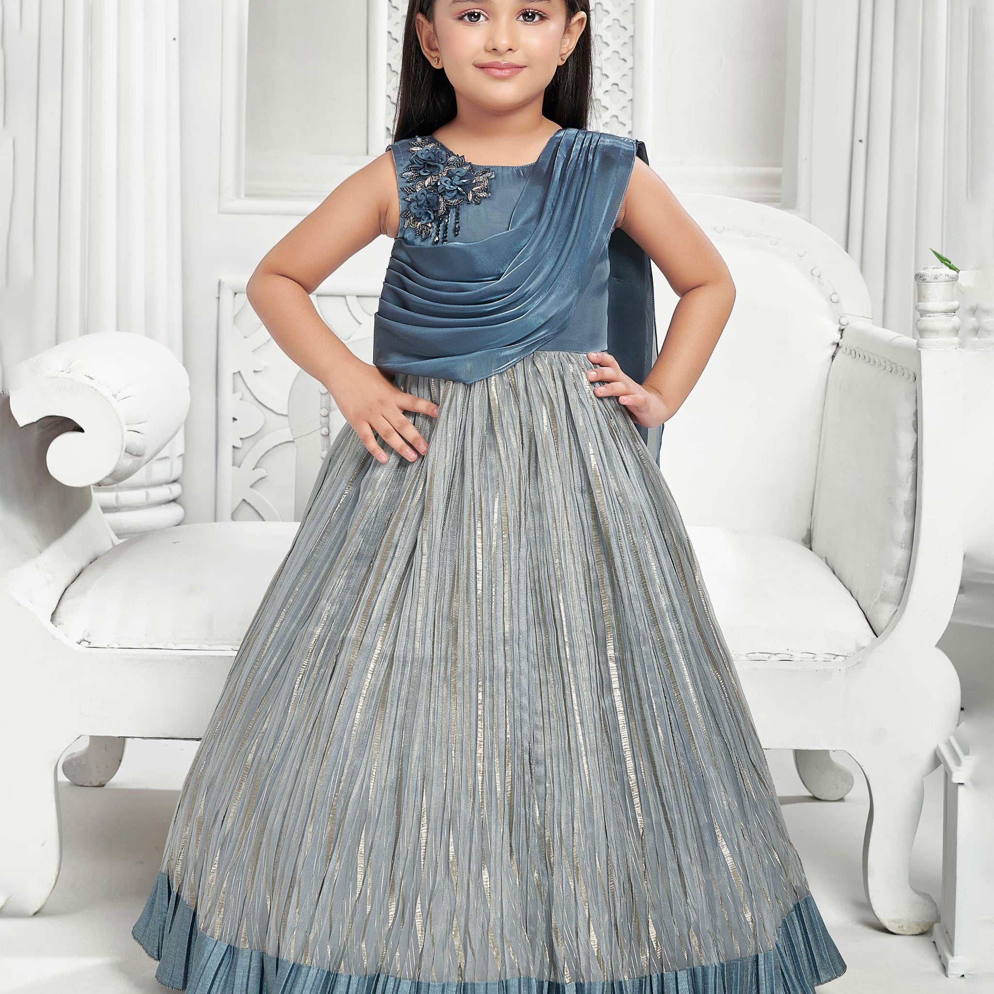 Multi Color Floral Embellishment Work Frock