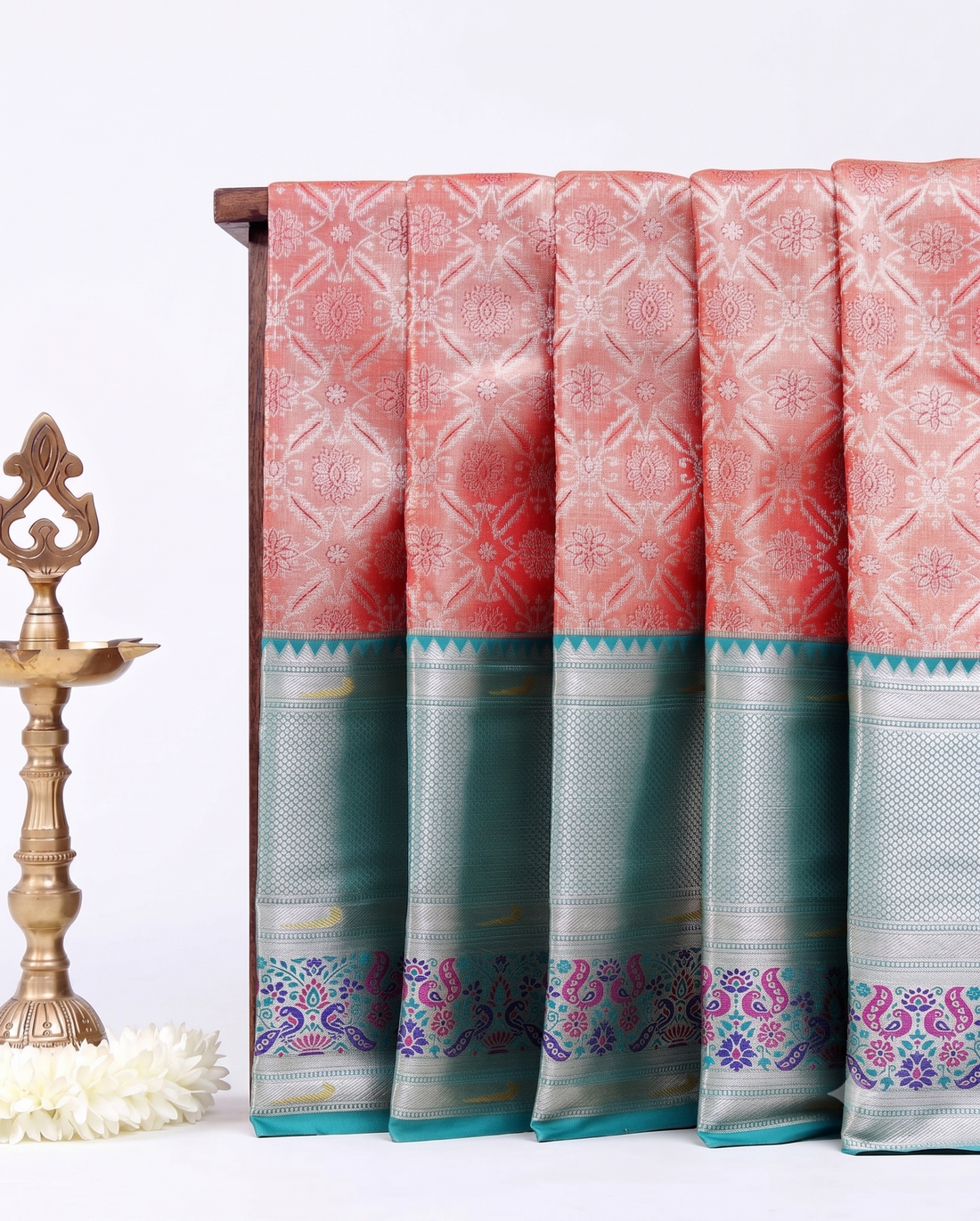 Elegant Niranjana Silk Saree Intricate Brocade Floral Patterns and Classic Designer Border - Peach