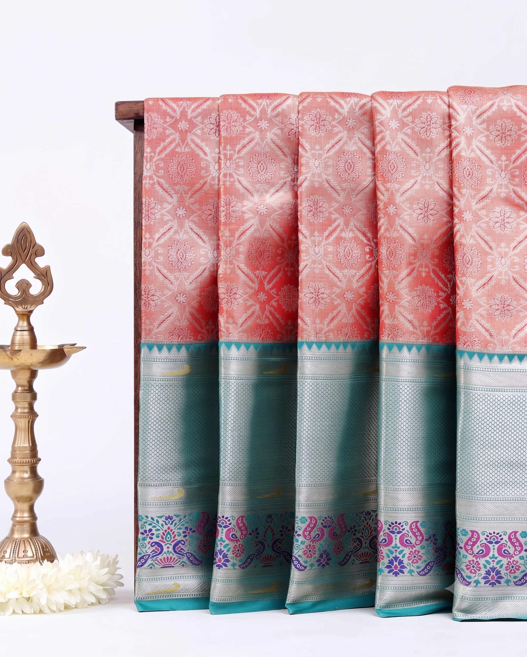 Elegant Niranjana Silk Saree Intricate Brocade Floral Patterns and Classic Designer Border - Peach
