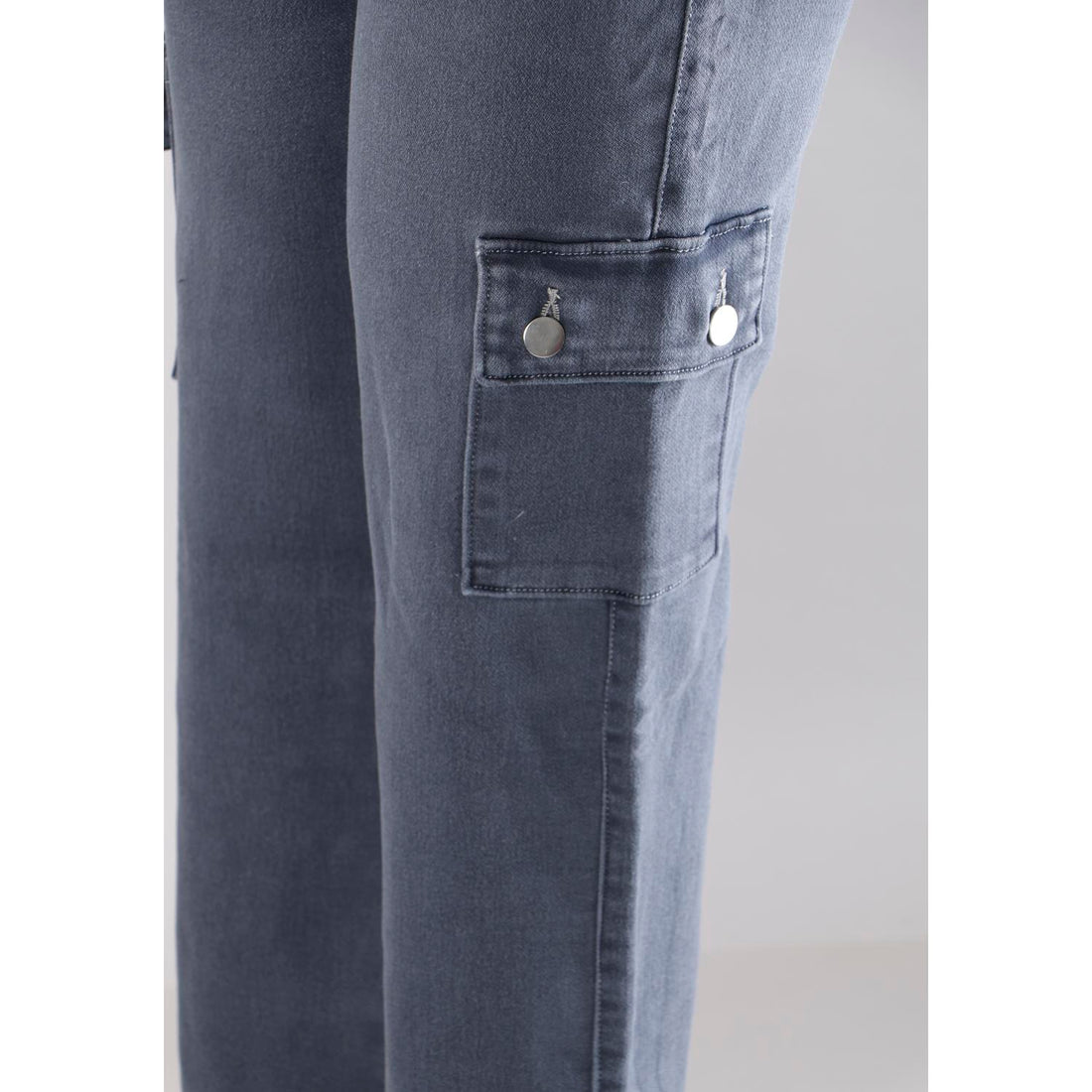 Women Grey Mom Fit Cargo Jeans
