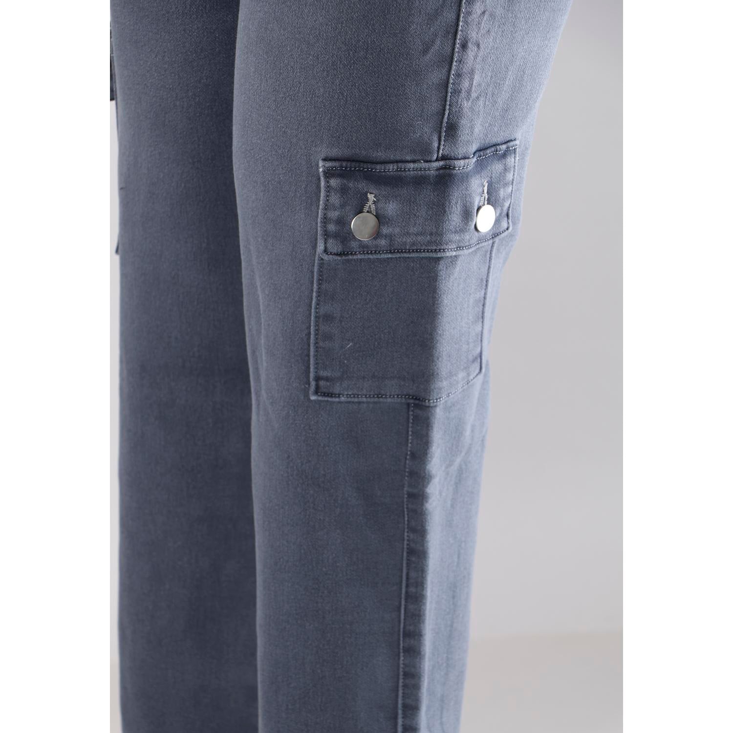 Buy Women Grey Mom Fit Cargo Jeans