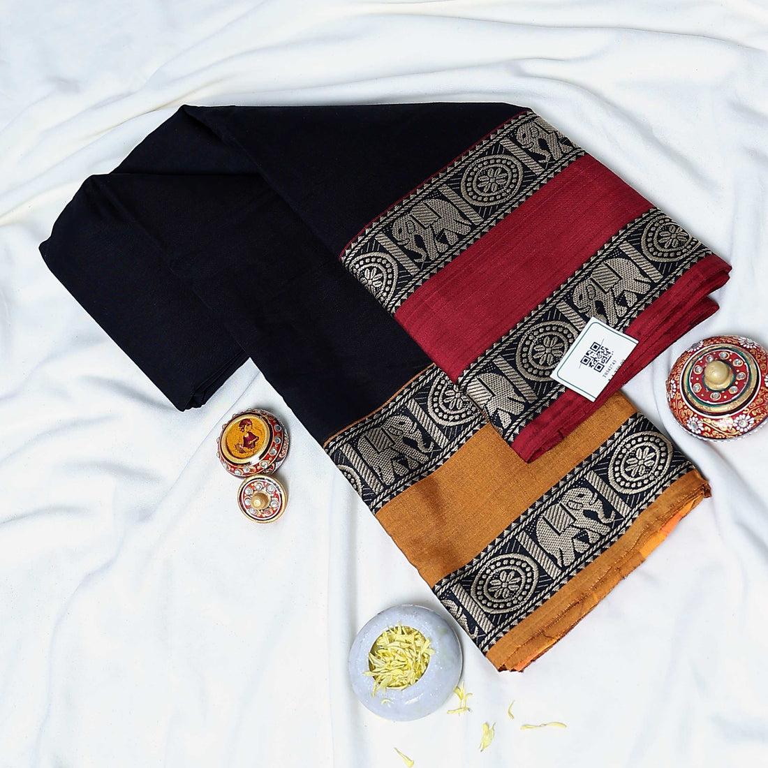 Black Mangalagiri Cotton Saree for Women | Festive Summer Collection | Jeyachandran - Full View