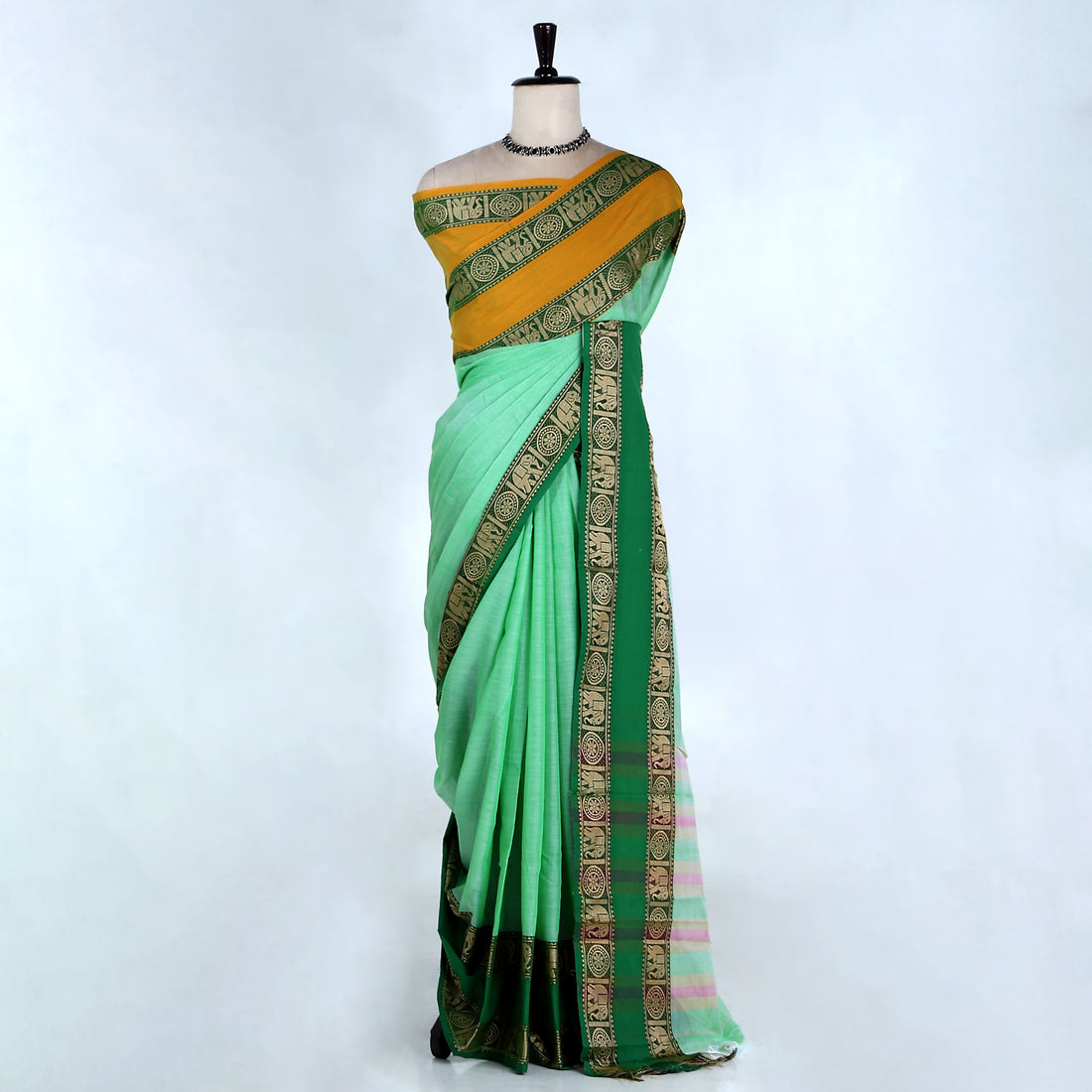 Green Mangalagiri Cotton Saree for Women | Festive Summer Collection | Jeyachandran - Full View