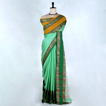 Green Mangalagiri Cotton Saree for Women | Festive Summer Collection | Jeyachandran - Full View