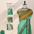 Mangalagiri Cotton Saree In Green And Mustard Yellow Intricate Elephant Motif Woven Borders Soft Cotton Texture And Perfect For Festive, Office And Traditional Wear