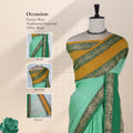 Mangalagiri Cotton Saree With Elephant Motif Border In Green, Mustard And Green Draped On Mannequin Front View