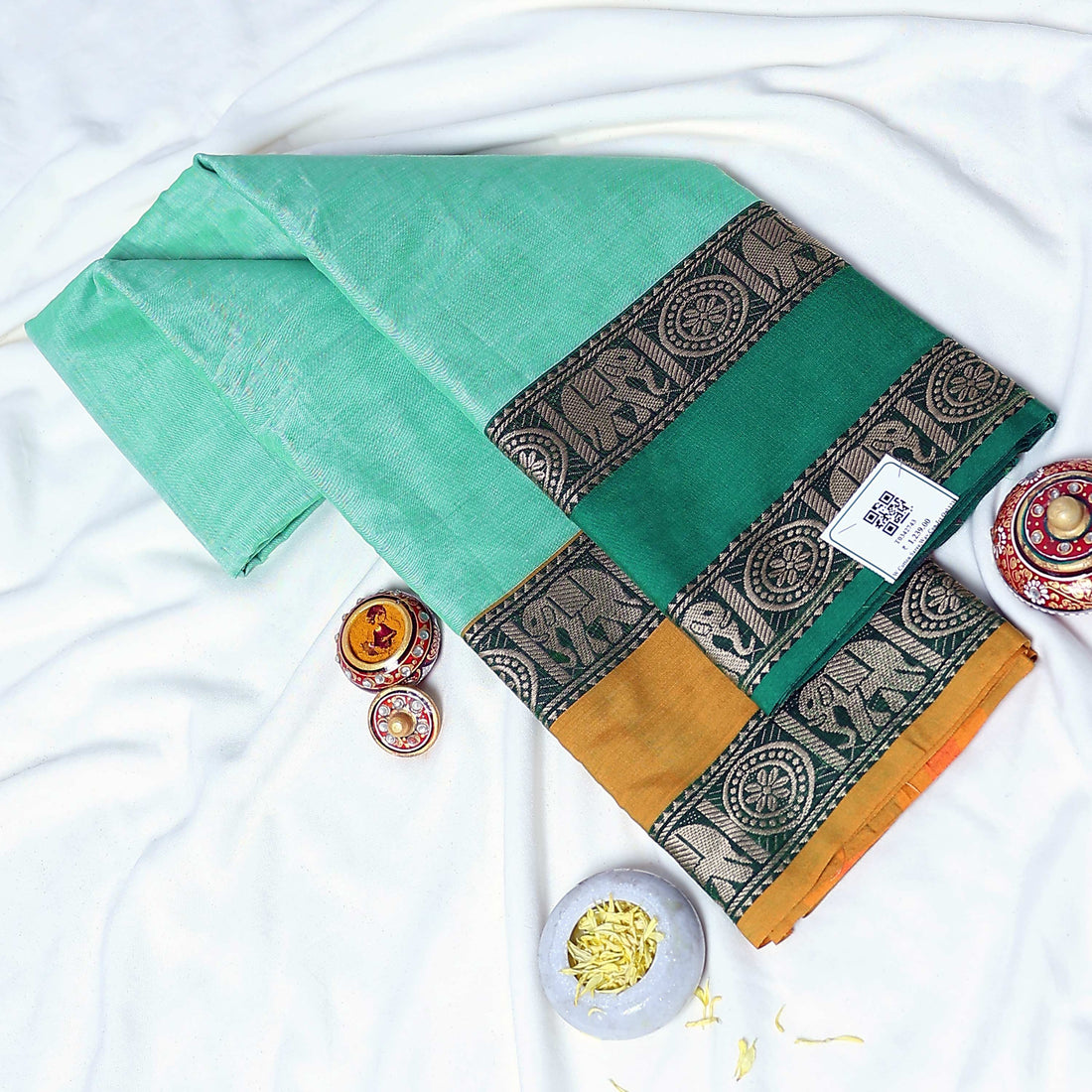 Green Mangalagiri Cotton Saree for Women | Festive Summer Collection | Jeyachandran - Full View