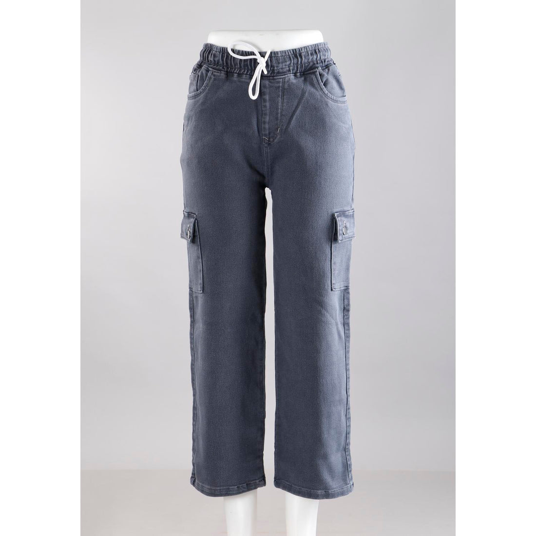 Women Grey Mom Fit Cargo Jeans