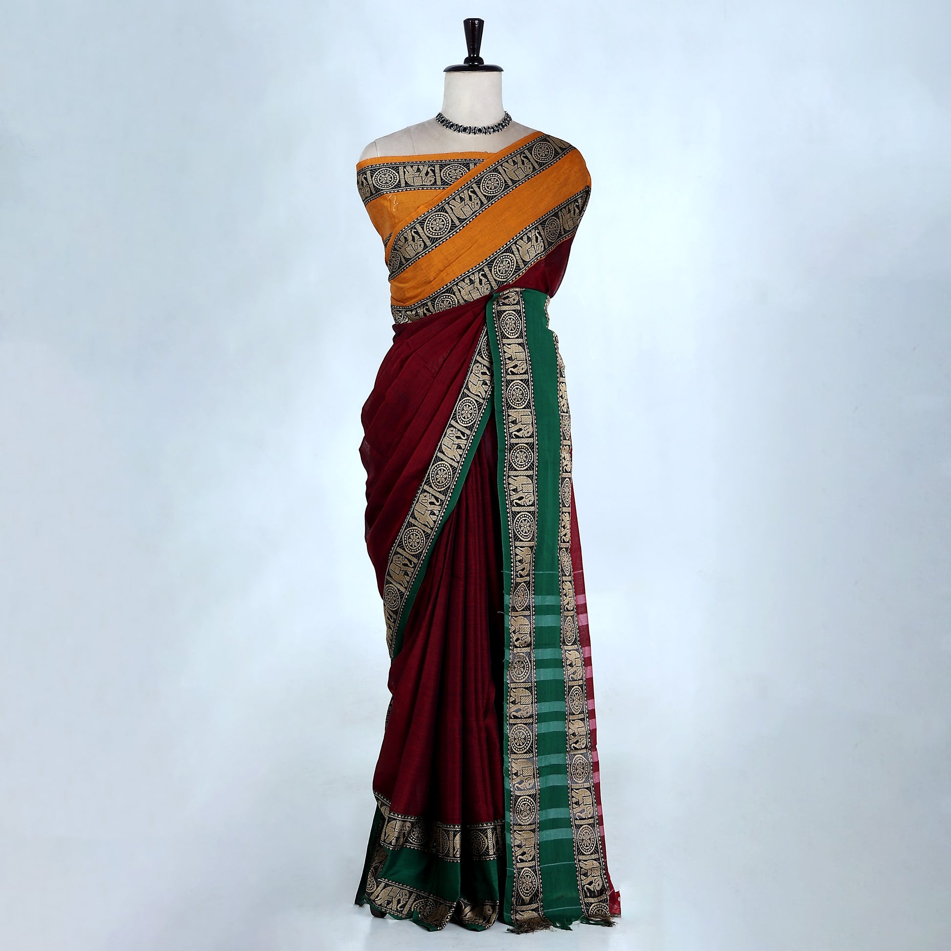 Maroon Mangalagiri Cotton Saree for Women | Festive Summer Collection | Jeyachandran - Full View