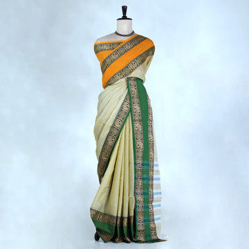 Light Green Mangalagiri Cotton Saree for Women | Festive Summer Collection | Jeyachandran - Full View