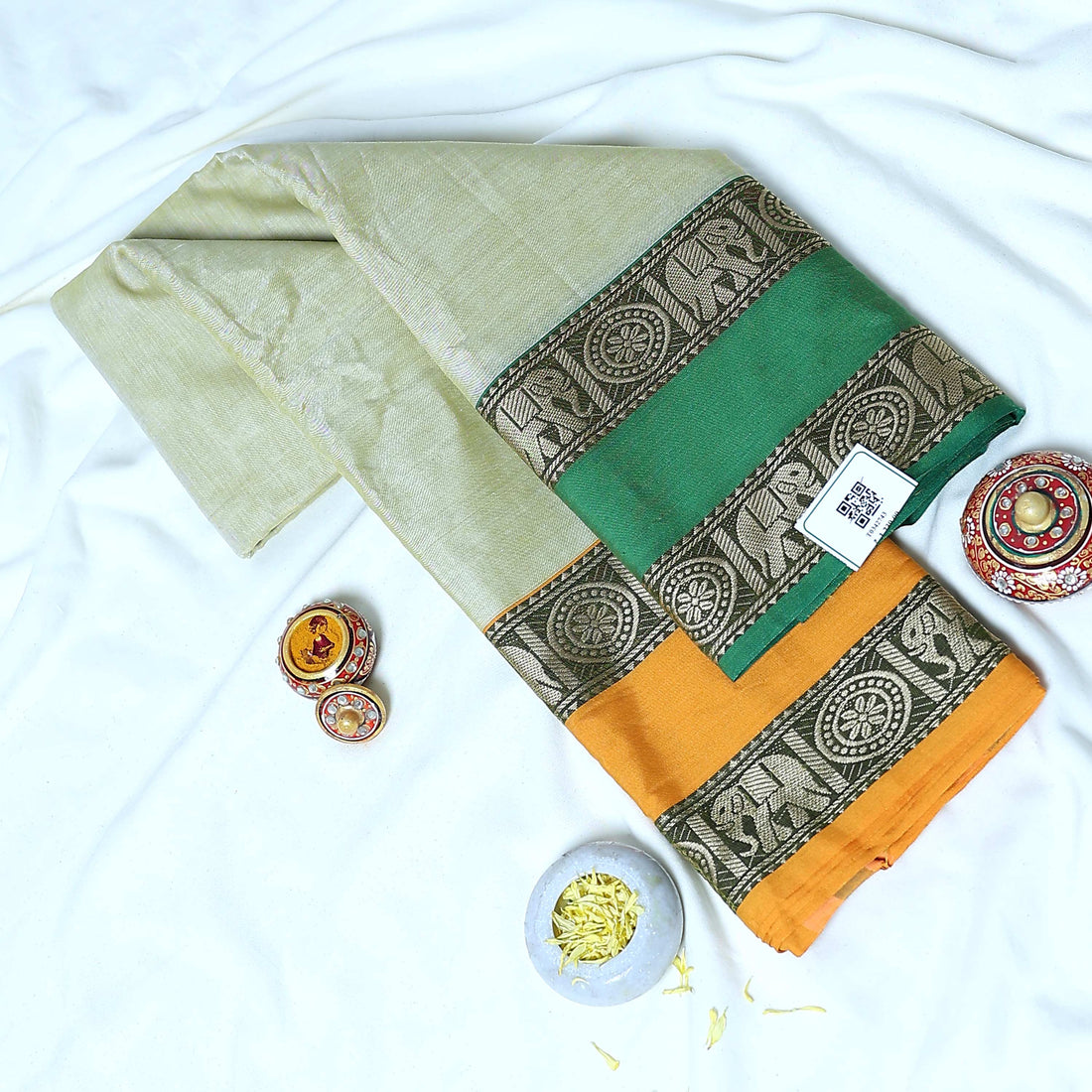 Light Green Mangalagiri Cotton Saree for Women | Festive Summer Collection | Jeyachandran - Full View