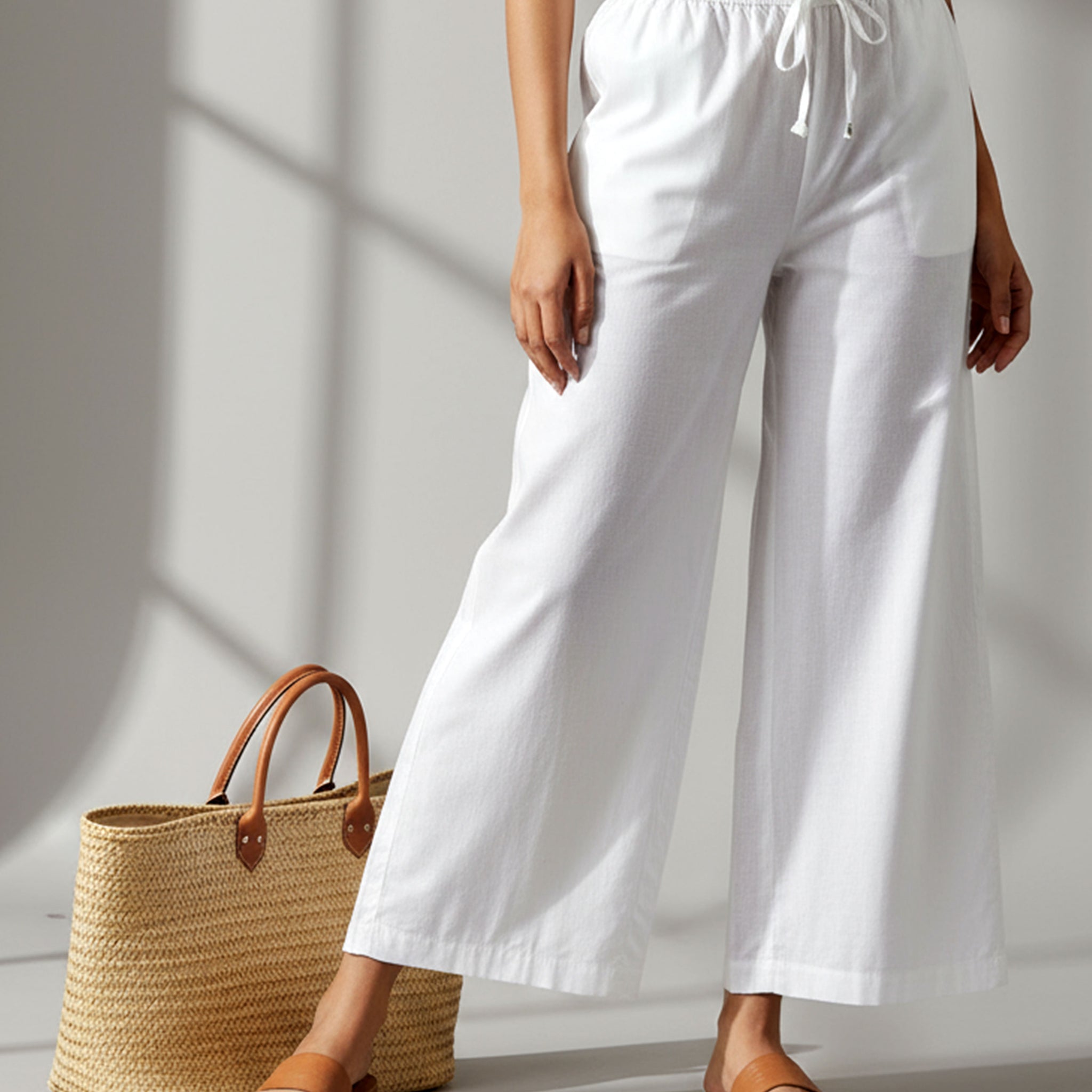 Elegant High-Waist Flared Palazzo Pant - White