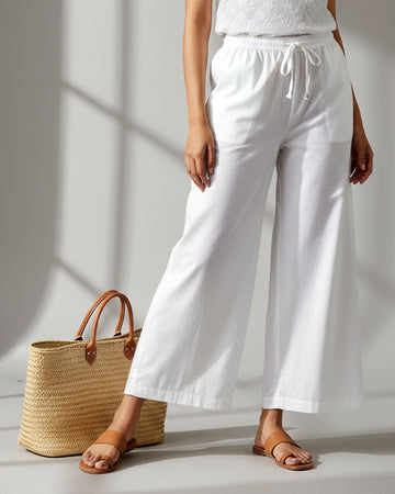 Elegant High-Waist Flared Palazzo Pant - White