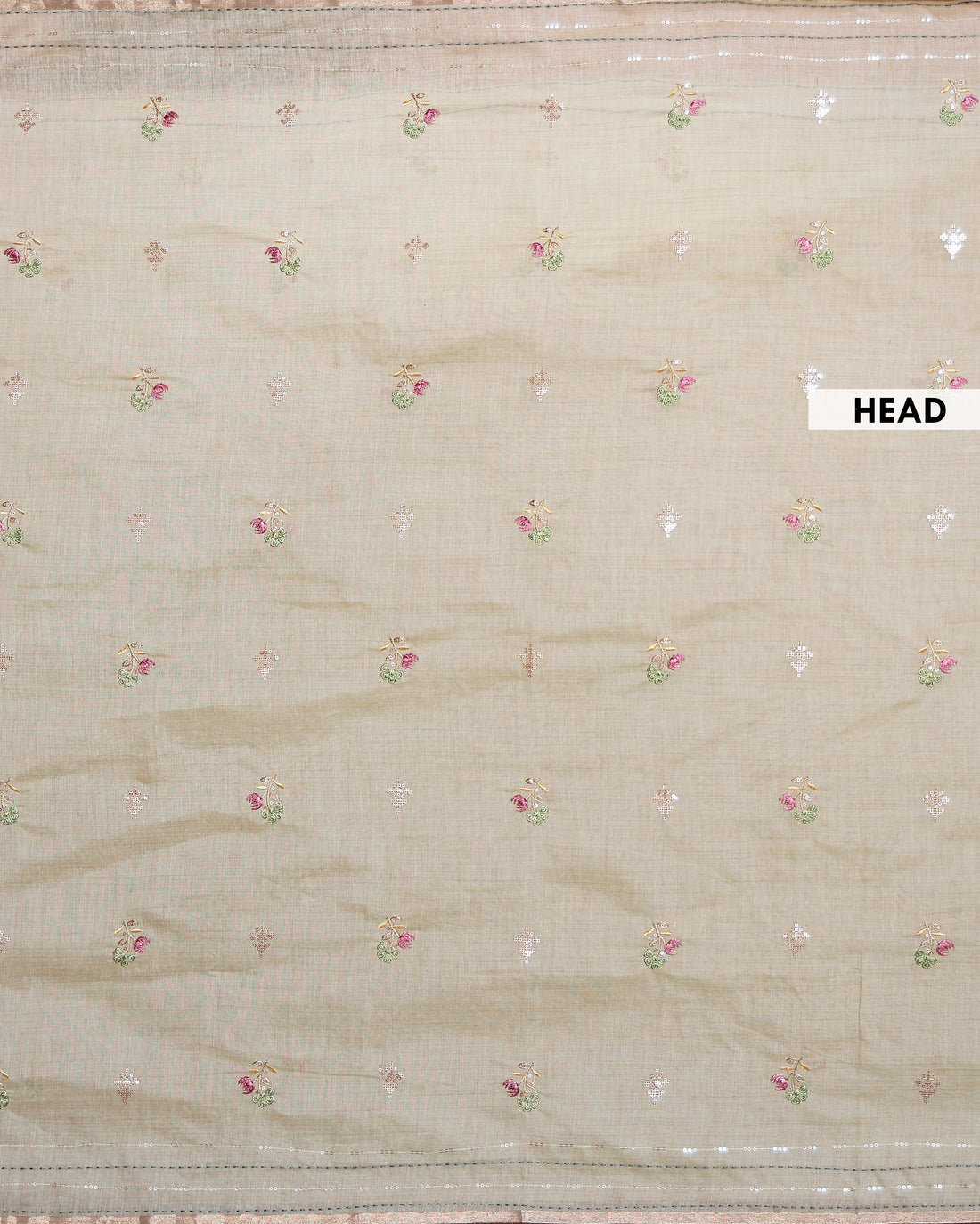 Elegant Linen Cotton Saree with Floral Embroidered and Tasselled Pallu - Beige