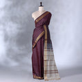 Dark Purple  Banana Pith Saree with Minimal Butta Motifs & Traditional Zari Woven Border -Full View