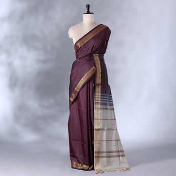 Dark Purple Banana Pith Semi Silk Saree for Women | Wedding & Festive occasion | Jeyachandran - Full View