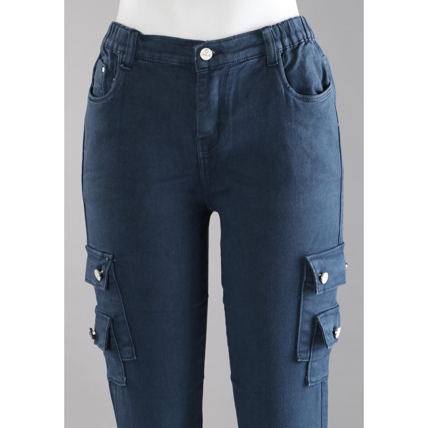 Order Women Teal Blue Jogger Cargo Jeans