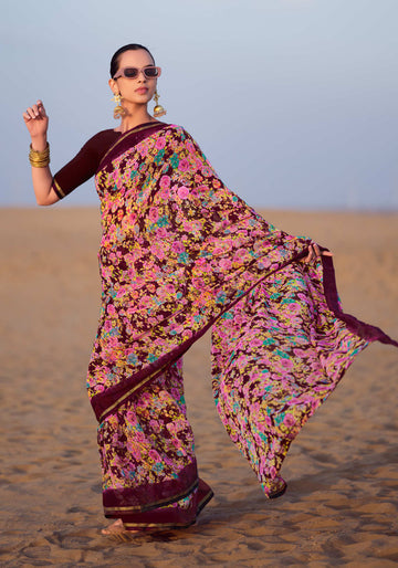 Chiffon Coffee Brown Colour Sarees - Innayal-vol-05