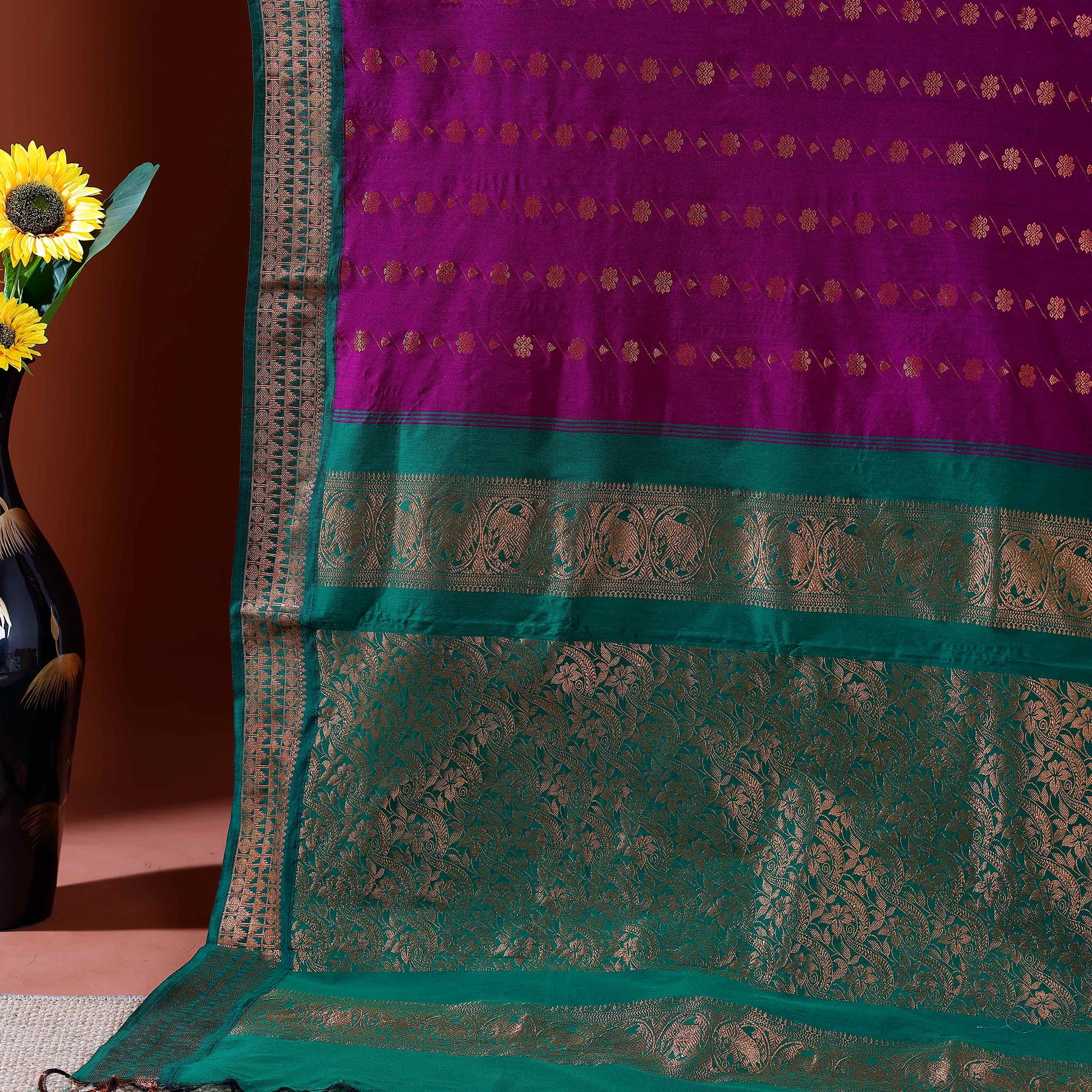 Handloom Kalyani Cotton Saree with Intricate Zari Border and Pallu Weave - Purple