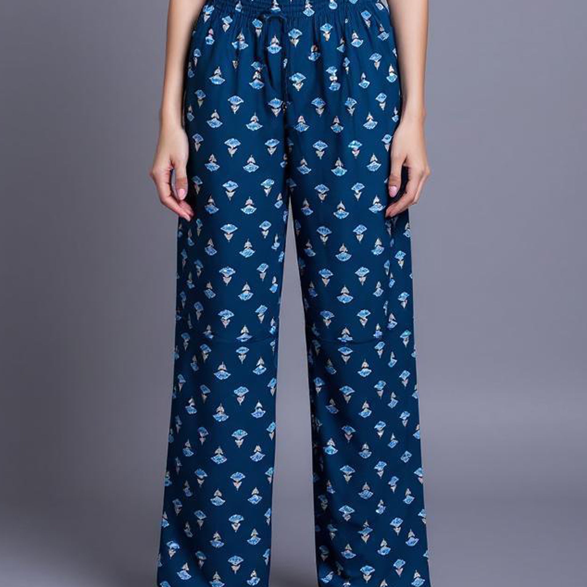 Ethnic Print Relaxed Fit Palazzo Pant - Teal
