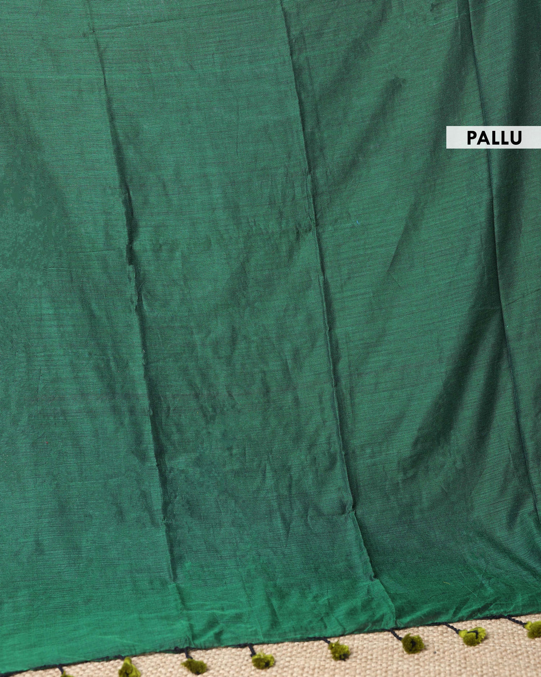 Handwoven Khadi Cotton Saree with Contrast Printed Blouse and Tassel Accents - Green