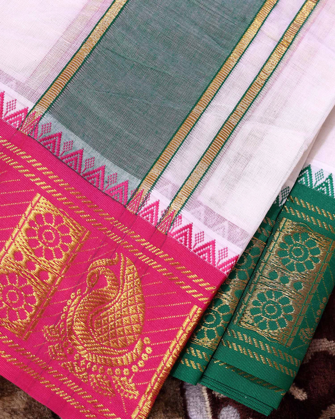 Traditional Men’s Handloom Cotton Dhoti 9*5 Meter with Elegant Multi Border – Off White