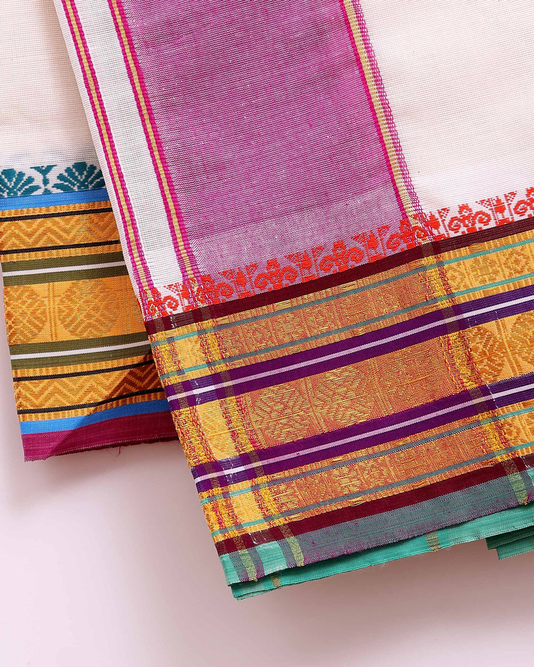 men-s-traditional-handloom-4-meter-cotton-dhoti-with-multi-border-off-white-one