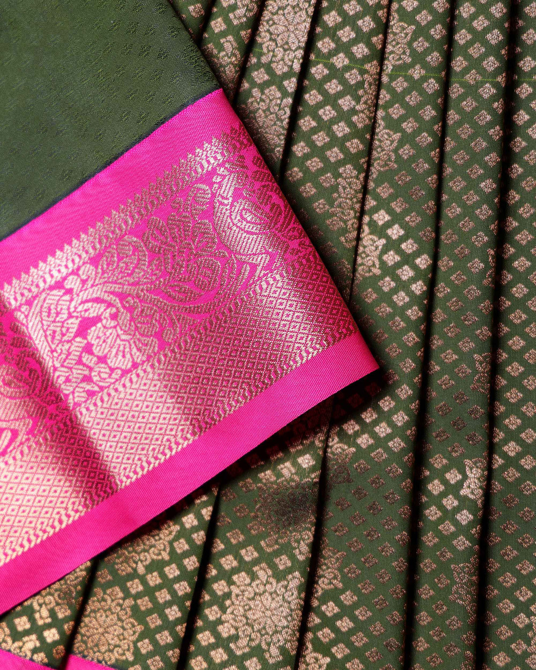 Traditional Kids Pattu Pavadai Material with Traditional Zari Woven Border and Intricate Butta Design - Green