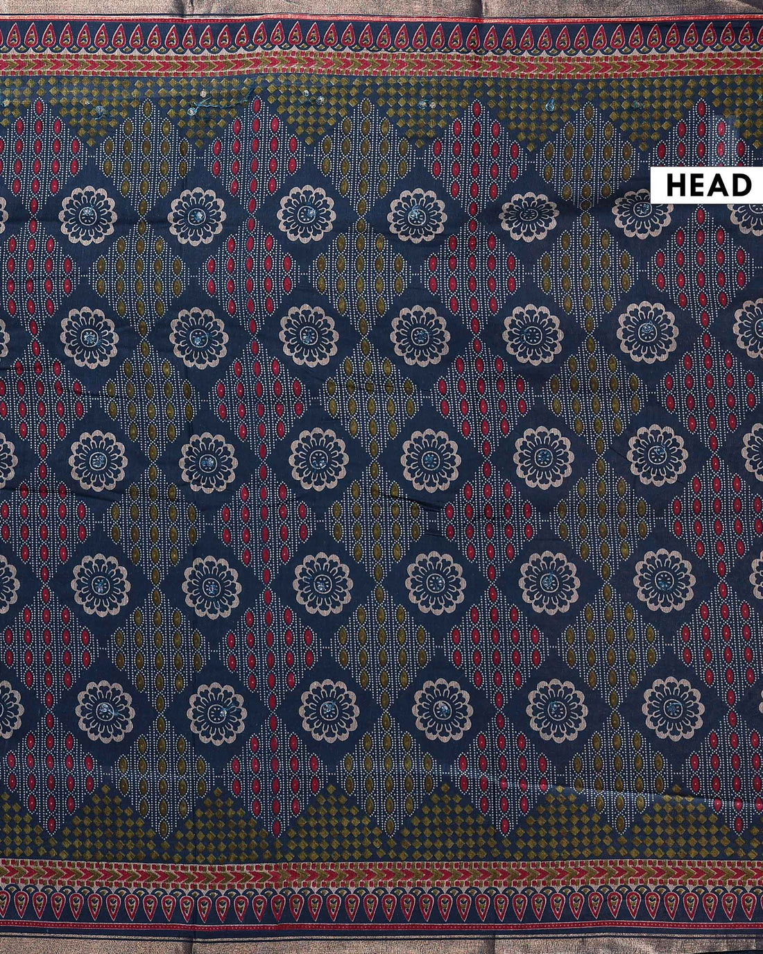 Classic Semi Chanderi Saree with Floral Inspired Print and Zari Border - Teal