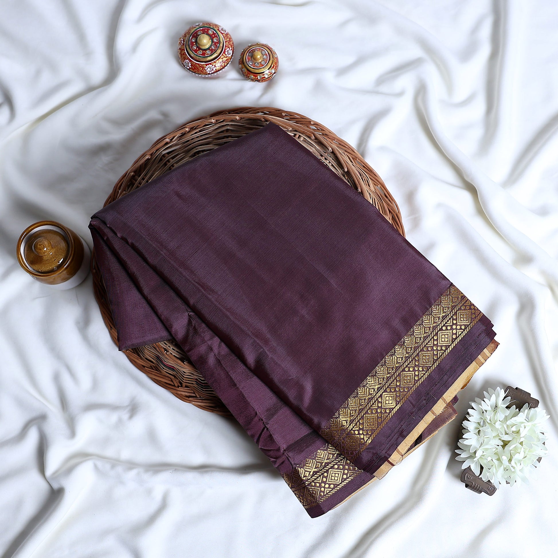 Banana Pith Saree With Elegant Gold Zari Border