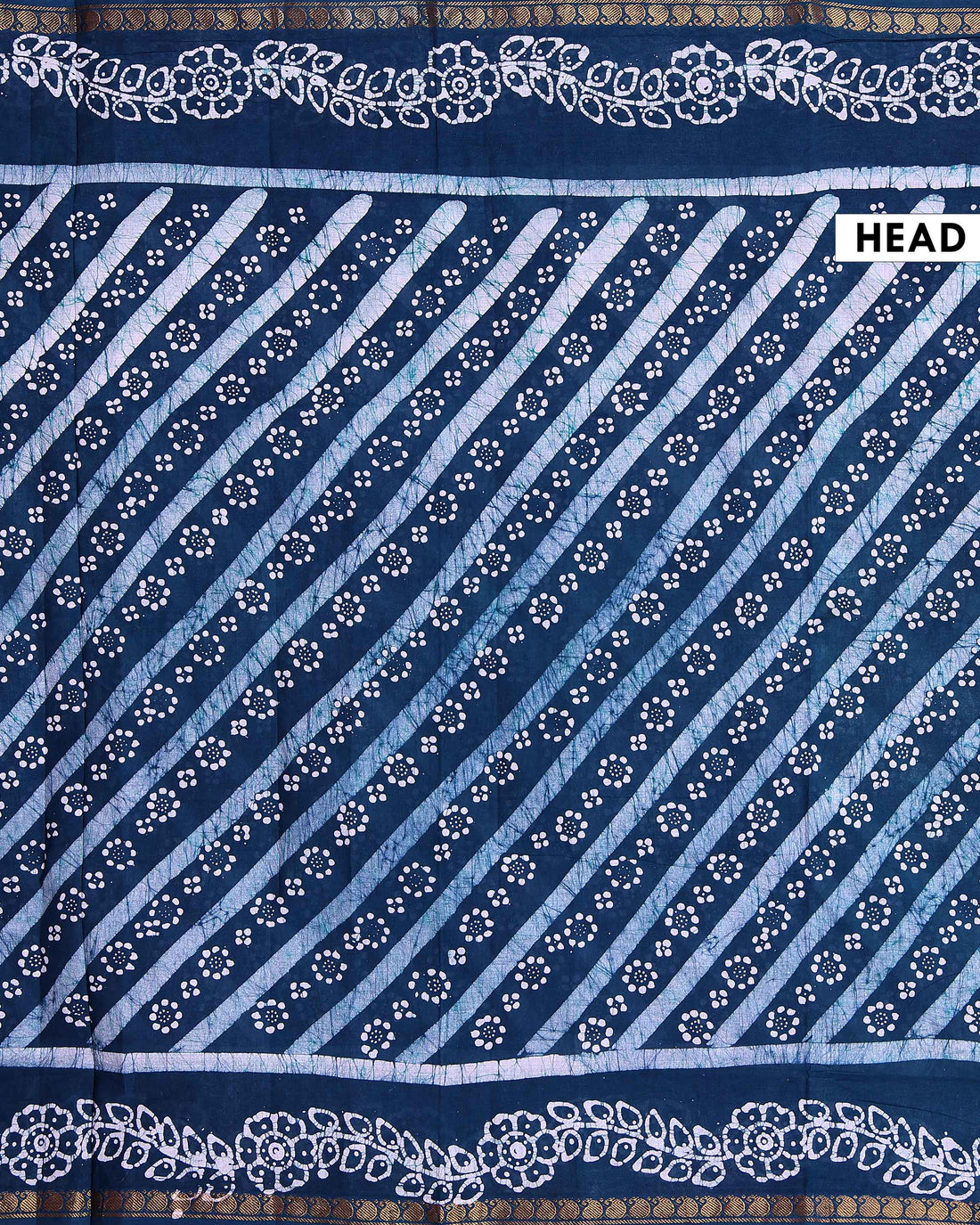 Handloom Sungudi Saree Diagonal Stripes and Wax Print Floral Motifs - Blue