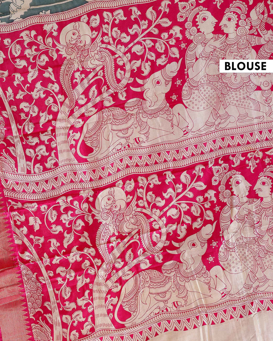 Traditional Mangalagiri Kalamkari Cotton Saree with Intricate Floral and Avian Motifs - Light Teal