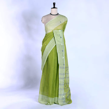 Green Bengal Cotton Saree For Women | Daily Office Wear Summer Collection | Jeyachandran - Full View
