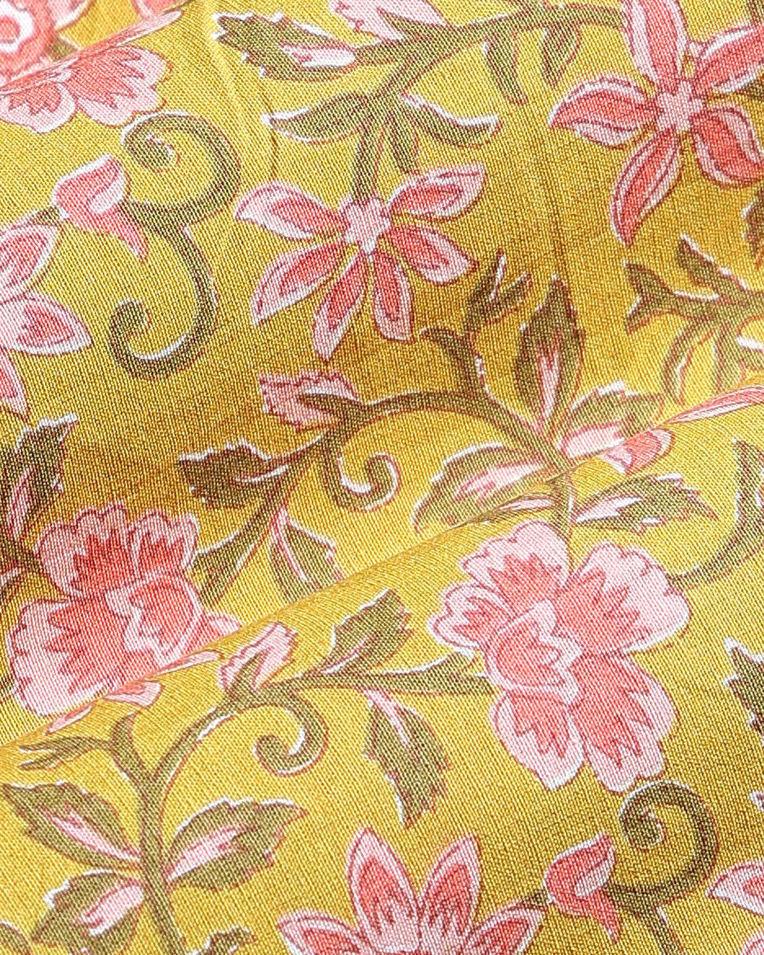 Women’s Traditional Printed Cotton 1 Meter Blouse Material with Floral Vine Motifs - Yellow