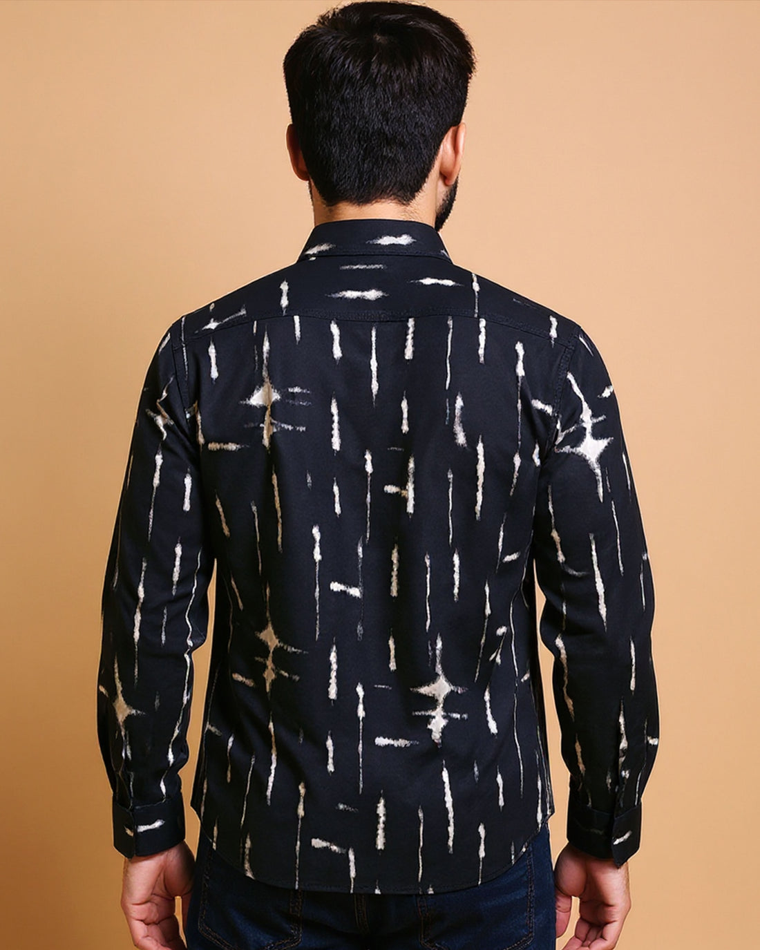 Men's Rocx Casual Shirt with Abstract Print and Spread Collar - Black
