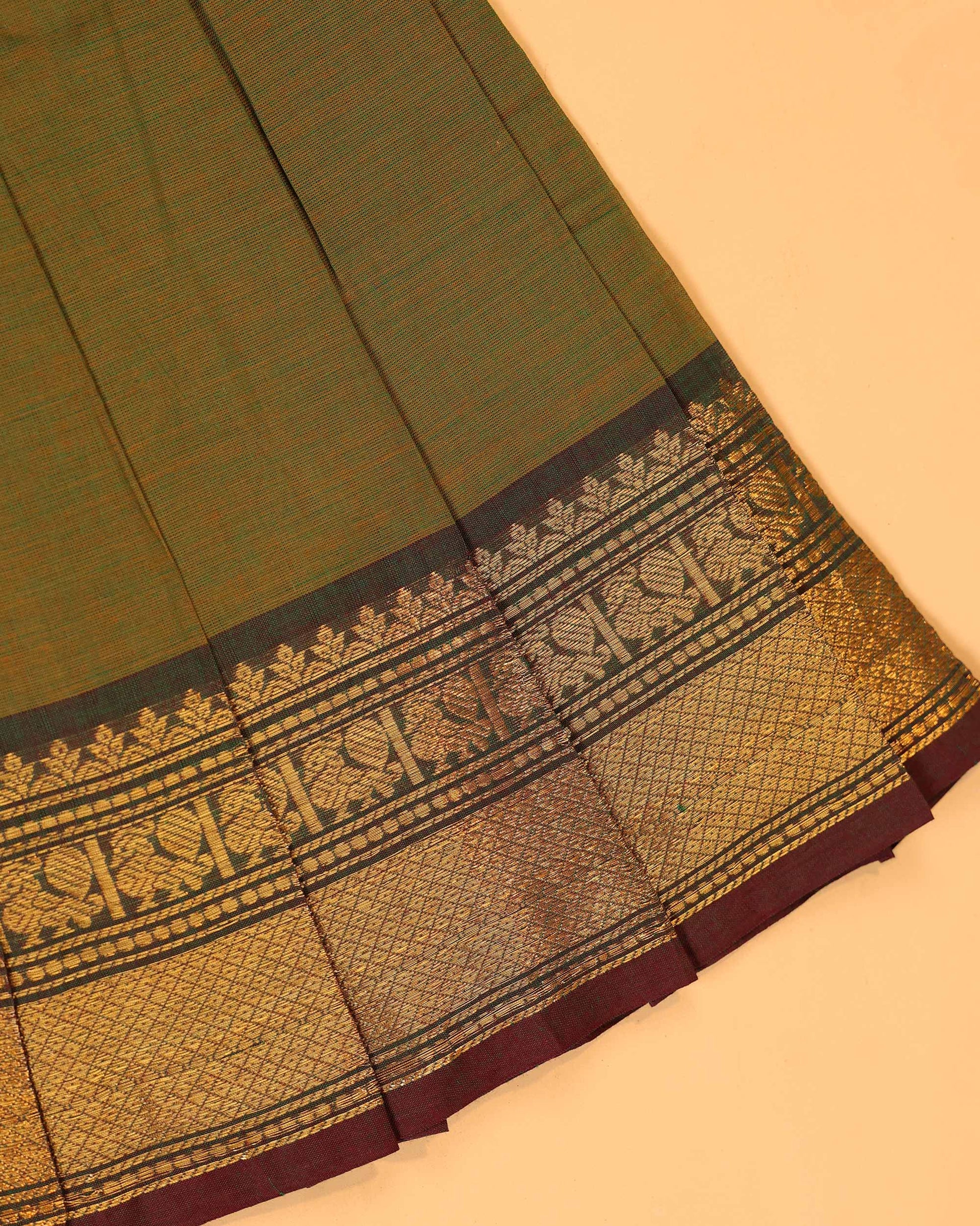 Classic Kids Pattu Pavadai Readymade a Traditional Ethnic Gown with Zari Border and Puff Sleeves, Light Green