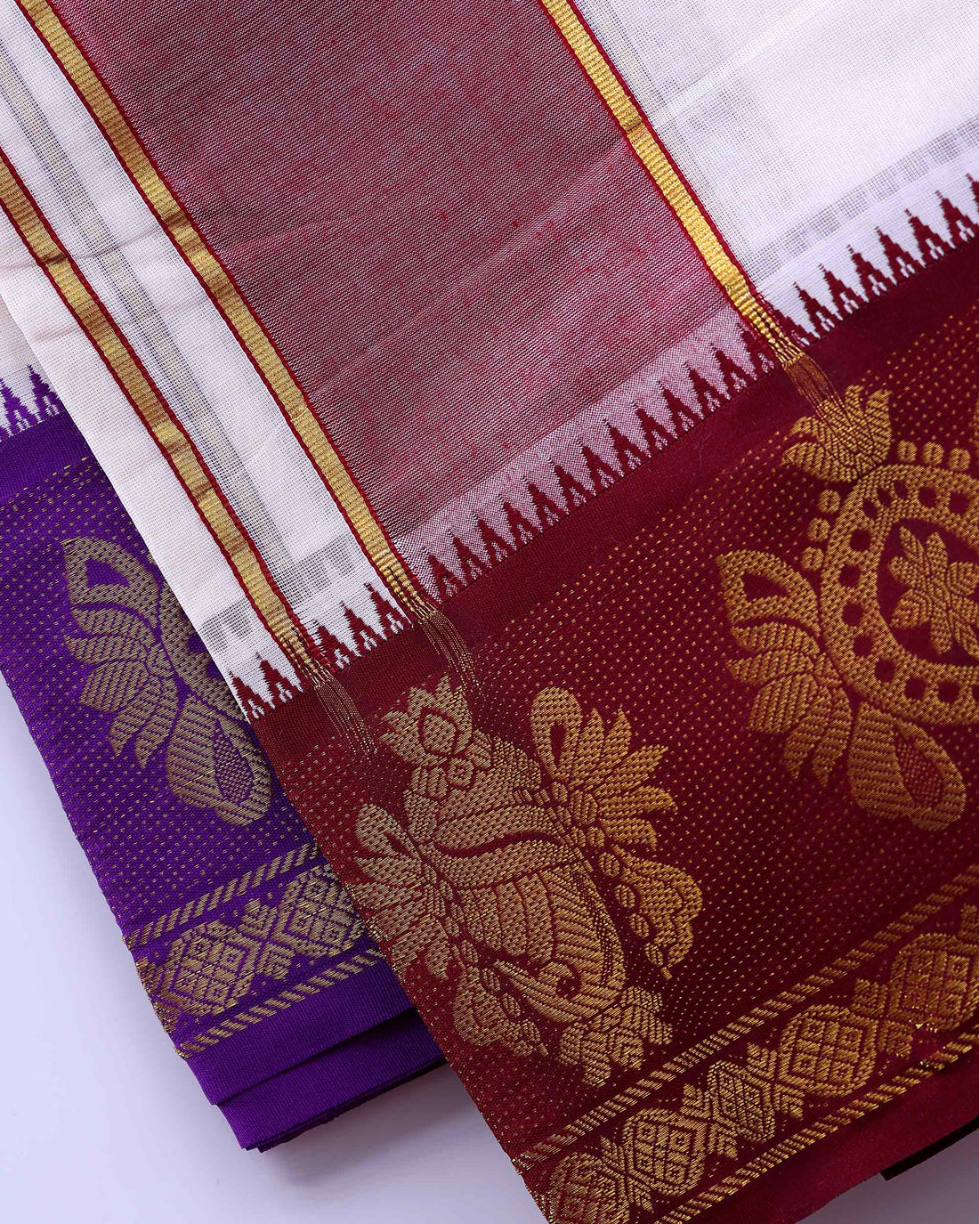 Men’s Traditional Handloom 10*6 Meter Cotton Dhoti with Multi Border - Off White