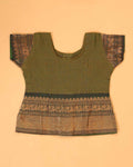 Classic Kids Pattu Pavadai Readymade a Traditional Ethnic Gown with Zari Border and Puff Sleeves, Light Green
