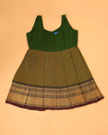Classic Kids Pattu Pavadai Readymade a Traditional Ethnic Gown with Zari Border and Puff Sleeves, Light Green