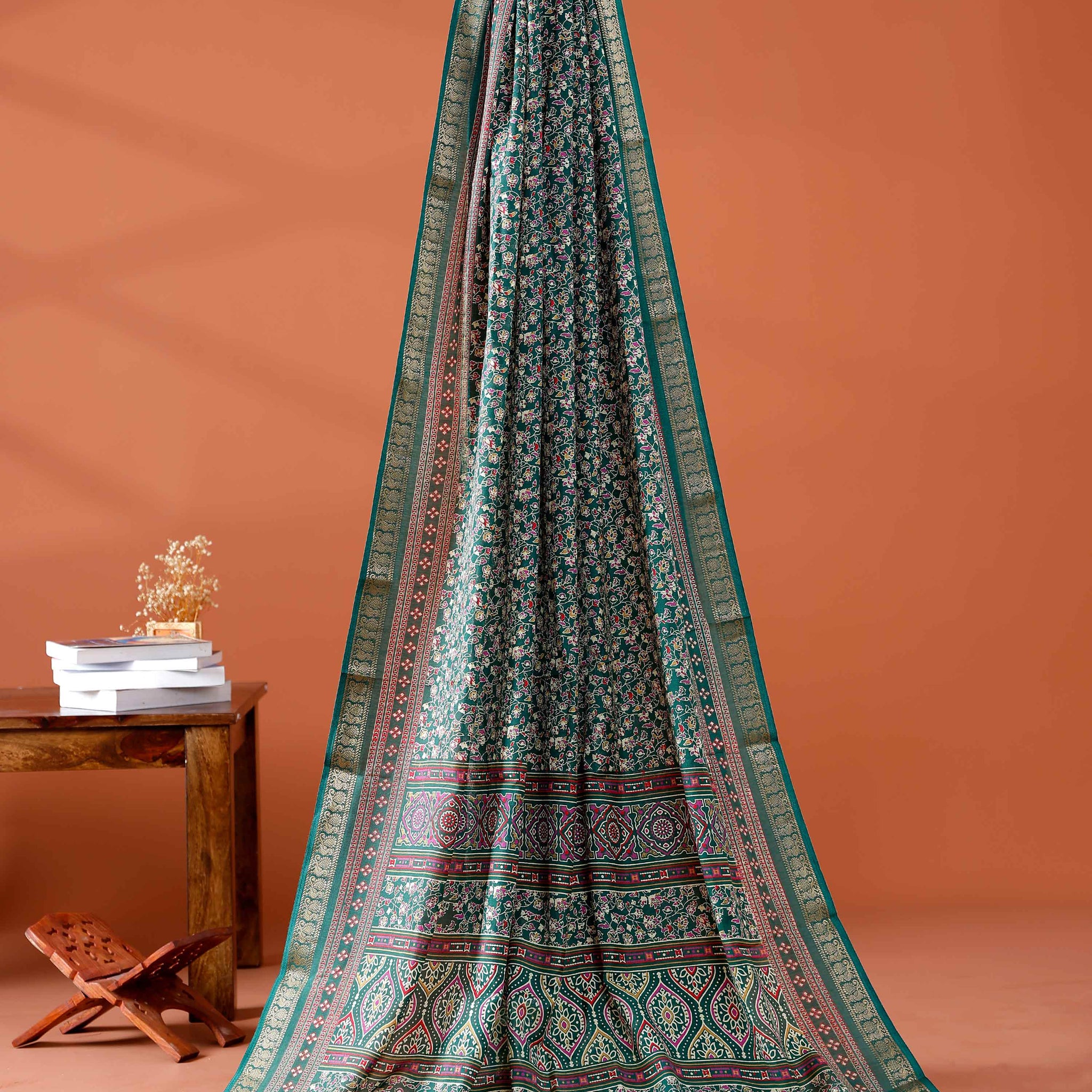 Elegant Art Silk Saree Traditional Floral and Ornate Geometric Motifs with Rich Zari Border - Green