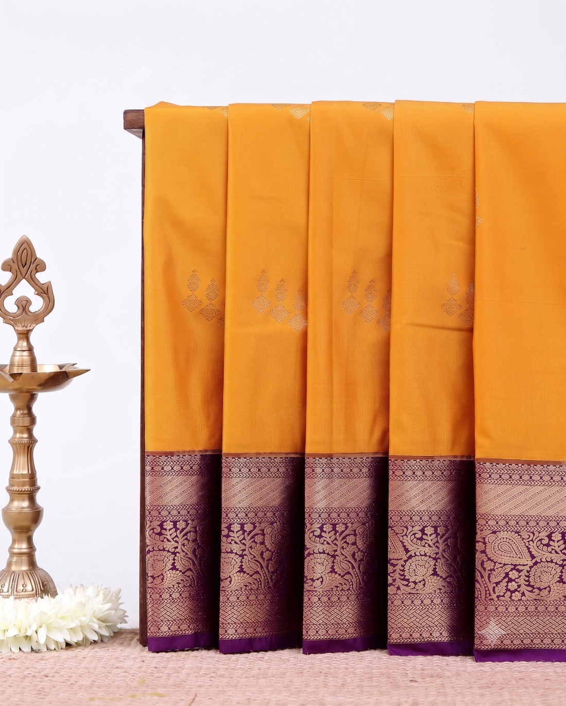 Elegant Niranjana Silk Saree with Subtle Zari Buttas and Grand Brocade Traditional Border - Yellow